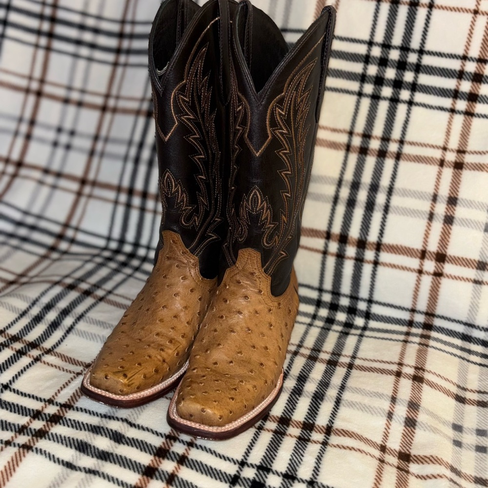 J.B Dillon Brown and Black leather  Western Cowgirl Ostrich Boots